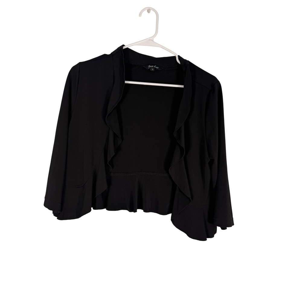 Just Love Womens Black Ruffle Trim Open Front Cropped Shrug Cardigan Size S